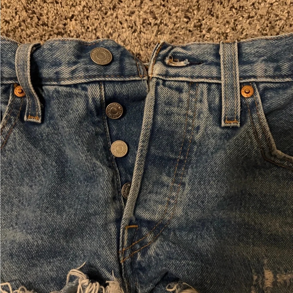 Levi's Blue Distressed Jean Shorts - Picture 3 of 5